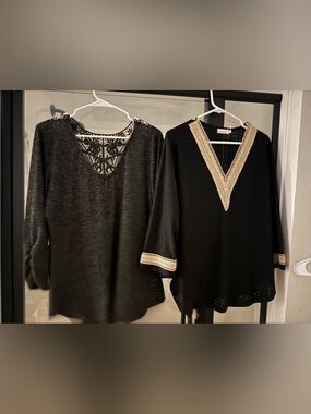 Women Dark Grey Crochet-Trim V-Neck & Black Lace like - Size XL - New W/tags